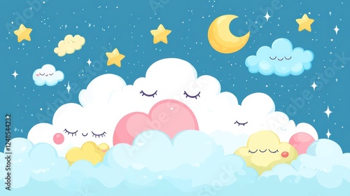 Sleepy clouds, night sky, stars, moon, nursery decor