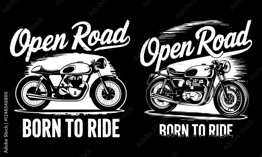 Obraz premium Open Road T-Shirt Design - Born to Ride with Stunning Motorcycle Graphics! Perfect for Bikers and Adventurers Who Embrace Freedom and the Thrill of Exploring the Open Road