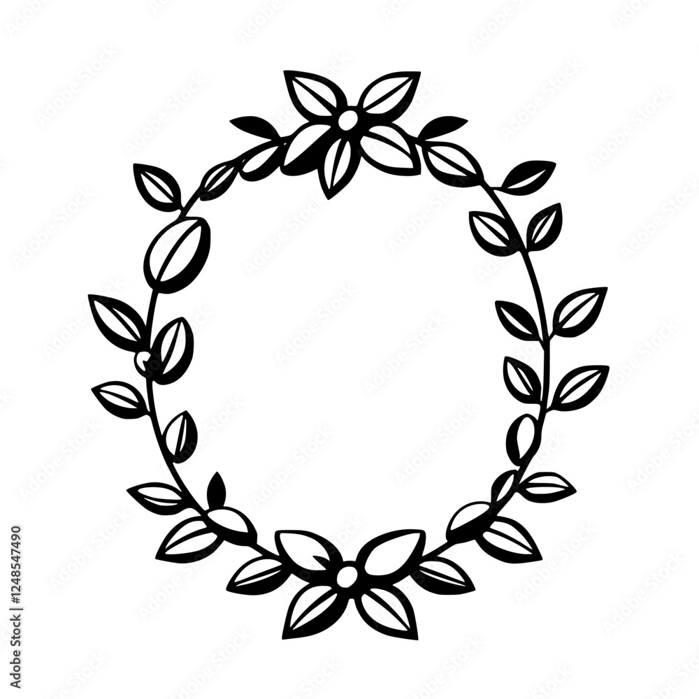 Ornamental floral wreath, simplistic design, clean, minimalist and elegant. Ornamental floral wreath, simplistic design, clean, minimalist and elegant.