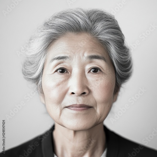 portrait of an elderly woman with gray hair looking at camera