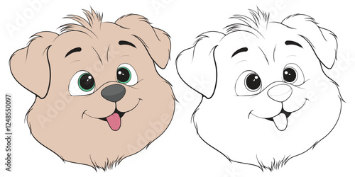 Bundling set Head Dog Character Illustration, Coloring Book Page with Dog, Isolated Head Dog with white Background.