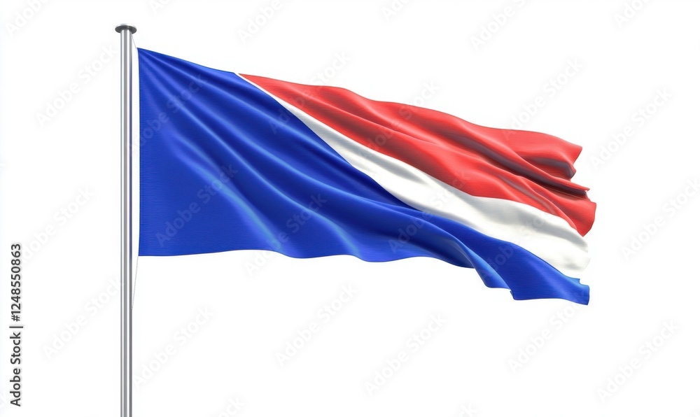 French Guiana flag waving on a pole against a white background, suitable for patriotic or geographical contexts French Guiana flag waving on a pole against a white background, suitable for patriotic or geographical contexts