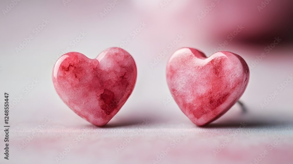 Obraz premium Pink heart-shaped stud earrings on a soft background