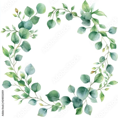 Wallpaper Mural Artistic Square Chaplet. Watercolor Frame Adorned with Eucalyptus Leaves and Branches in Soft Tones Torontodigital.ca