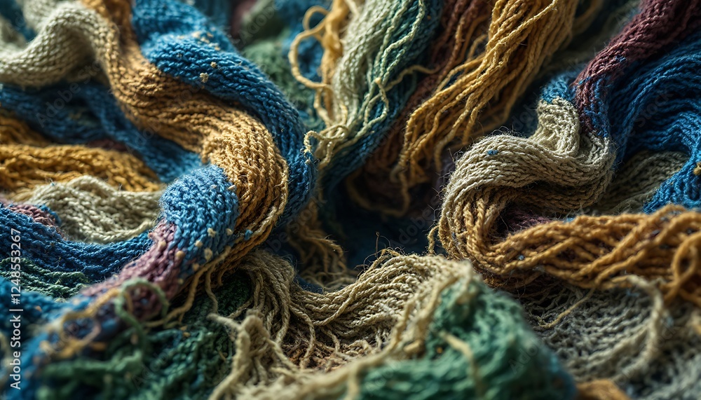 Textured Knit Fabric Close Up Multicolored Yarn Textured Knit Fabric Close Up Multicolored Yarn