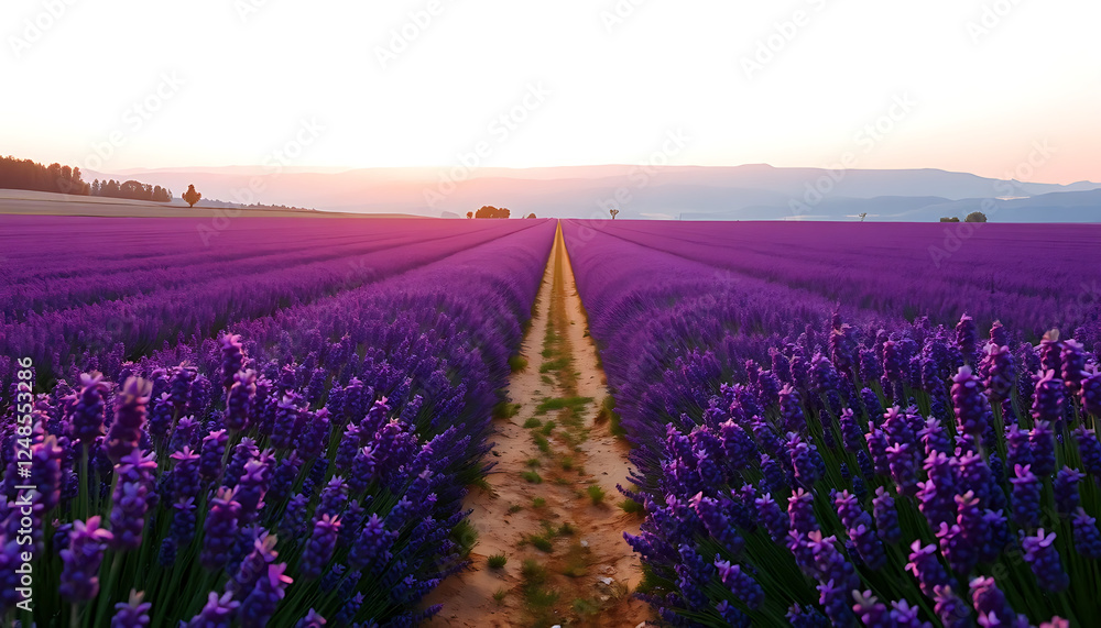 Obraz premium Breathtaking Lavender Fields Under a Pastel Sunset