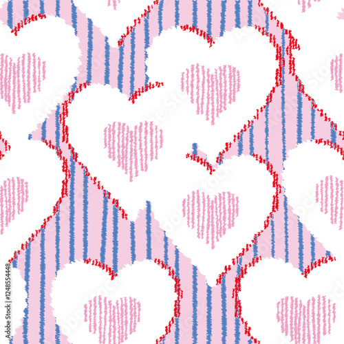Wallpaper Mural Hand Draw line Heart Stripe Seamless Pattern Wallpaper, Valentine's day Graphic Background  Torontodigital.ca