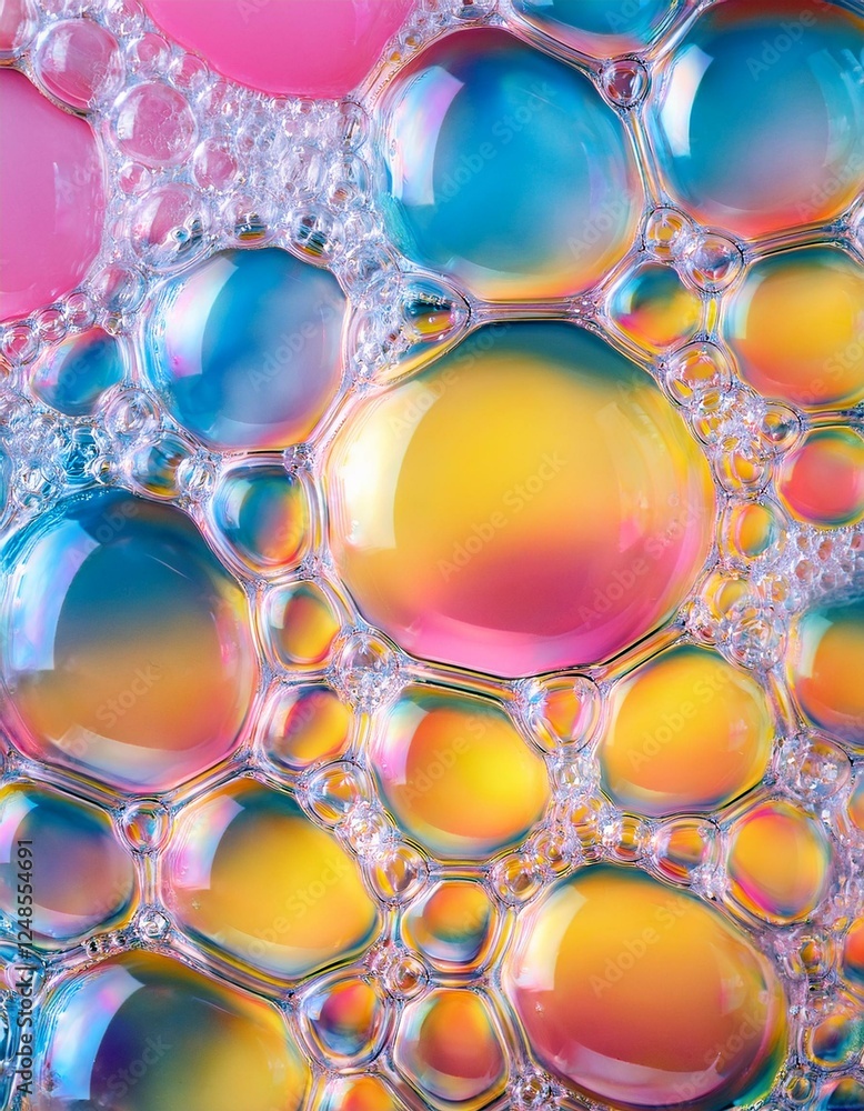 Generated image colorful soap bubbles and foam background with pink, yellow, and blue bubbles Generated image colorful soap bubbles and foam background with pink, yellow, and blue bubbles