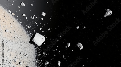 Cosmic Debris Field Beige Celestial Body and Scattered Space Rocks