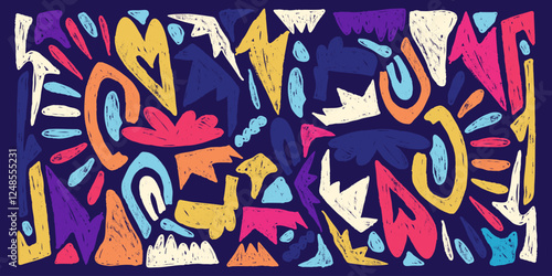 Seamless Pattern with Abstract Grunge Shapes with Modern Vibrant Colors. Retro colorful background perfect for posters, print, fashion, wallpapers 