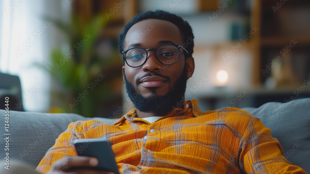 Young man in a cozy home environment with a cup of coffee and a smartphone in his hands, relaxing on the sofa.
Young man in a cozy home environment with a cup of coffee and a smartphone in his hands, relaxing on the sofa.