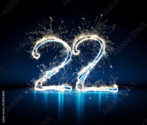 Glowing and sparkling numbers on a blue background