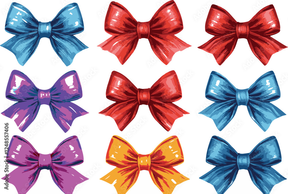 Satin Bows Vector Illustration Set Isolated on White Background Template Mock-up Satin Bows Vector Illustration Set Isolated on White Background Template Mock-up