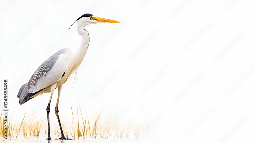 Grey Heron Against A Bright White Background Grey Heron Against A Bright White Background