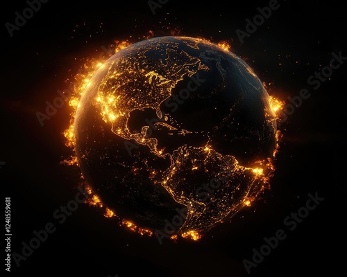 Fiery Globe: West Hemisphere Concept of a Heated Planet Symbolizing Global Warming photo