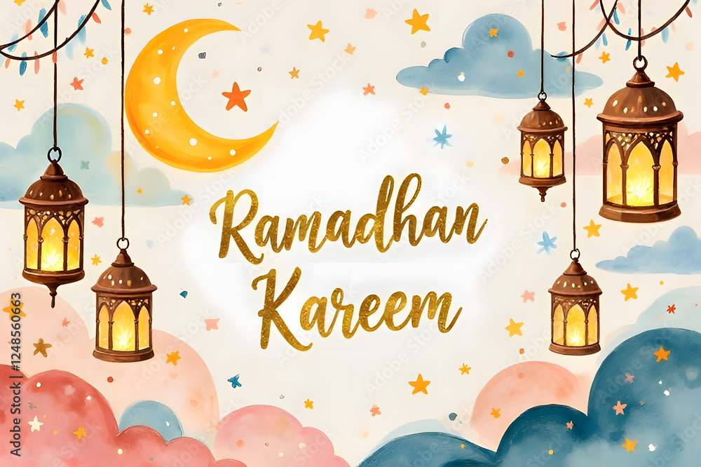 Fototapeta premium Ramadhan Kareem Cute Illustration