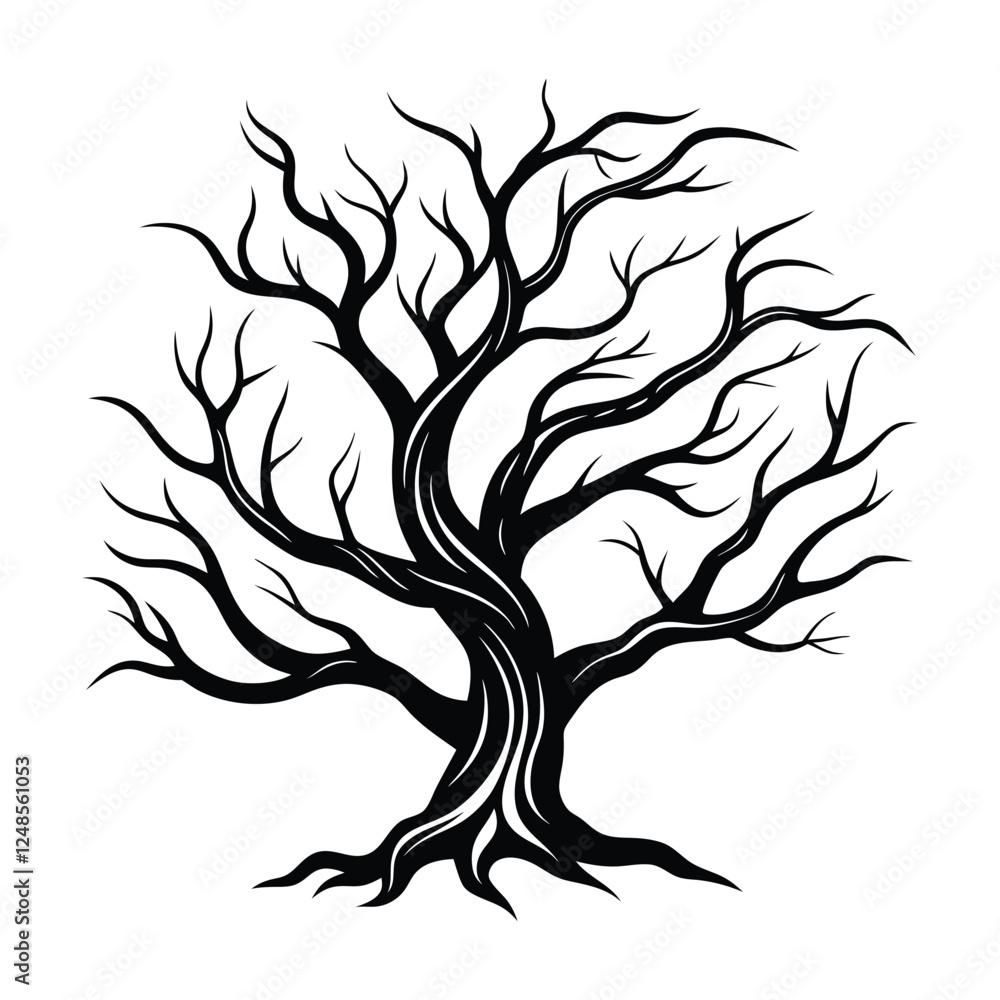 Obraz premium Leafless Dead Tree Silhouette Symbol, Tree without Leaves Vector Illustration