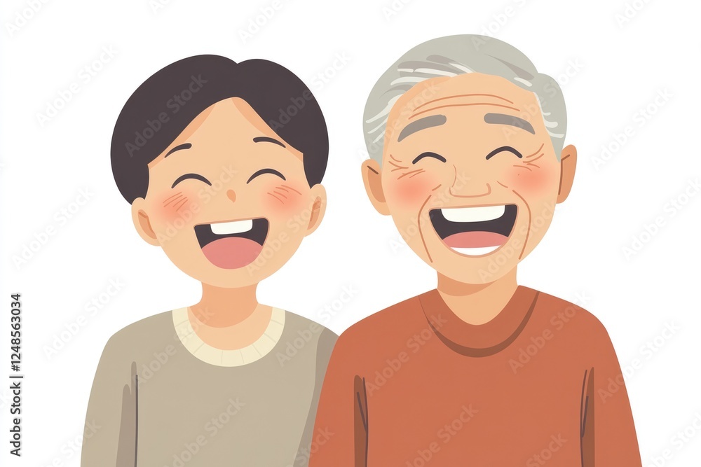 Joyful Asian Senior Couple Sharing Laughter in Casual Attire During Their Anniversary Celebration Joyful Asian Senior Couple Sharing Laughter in Casual Attire During Their Anniversary Celebration