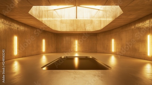 Awe-Inspiring Concrete Interior Design with Golden Lighting