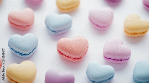 colorful macaroons on a table, heart-shaped pink and red macarons, Valentine's day, dessert