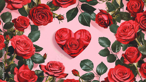 red roses on pink background