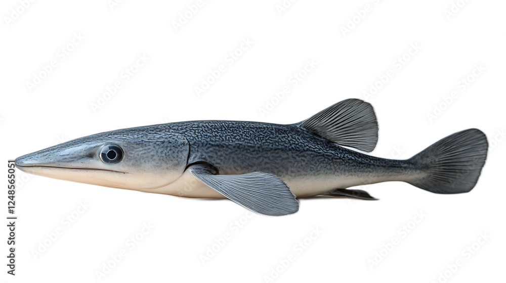 Ancient Fish: A detailed close-up of a prehistoric fish, showcasing its unique features and ancient lineage, captured in a studio setting. Ancient Fish: A detailed close-up of a prehistoric fish, showcasing its unique features and ancient lineage, captured in a studio setting.