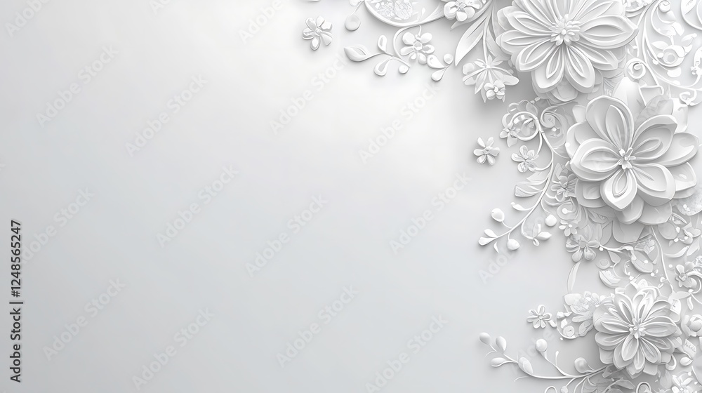White Floral Design Elegant Paper Flowers Background White Floral Design Elegant Paper Flowers Background