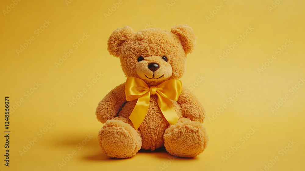 teddy bear with yellow ribbon on yellow background teddy bear with yellow ribbon on yellow background