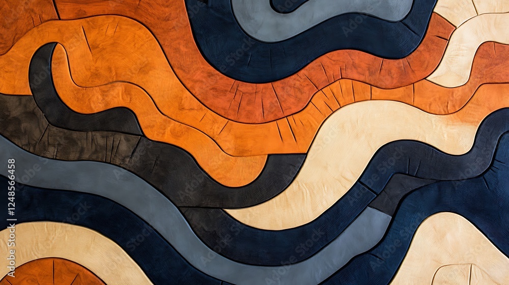 Obraz premium Abstract Wood Carving: Interlocking Waves of Stained Wood