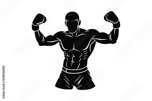 A silhouette vector illustration of a male boxer in a fighting stance.eps