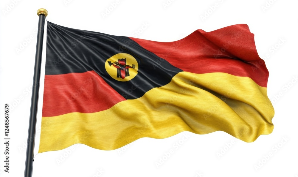 Fototapeta premium Waving Mozambique flag, outdoor, white background; patriotic, national identity