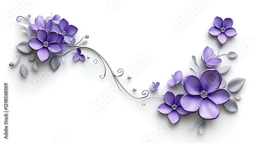 Elegant Purple Flowers and Silver Vines Design