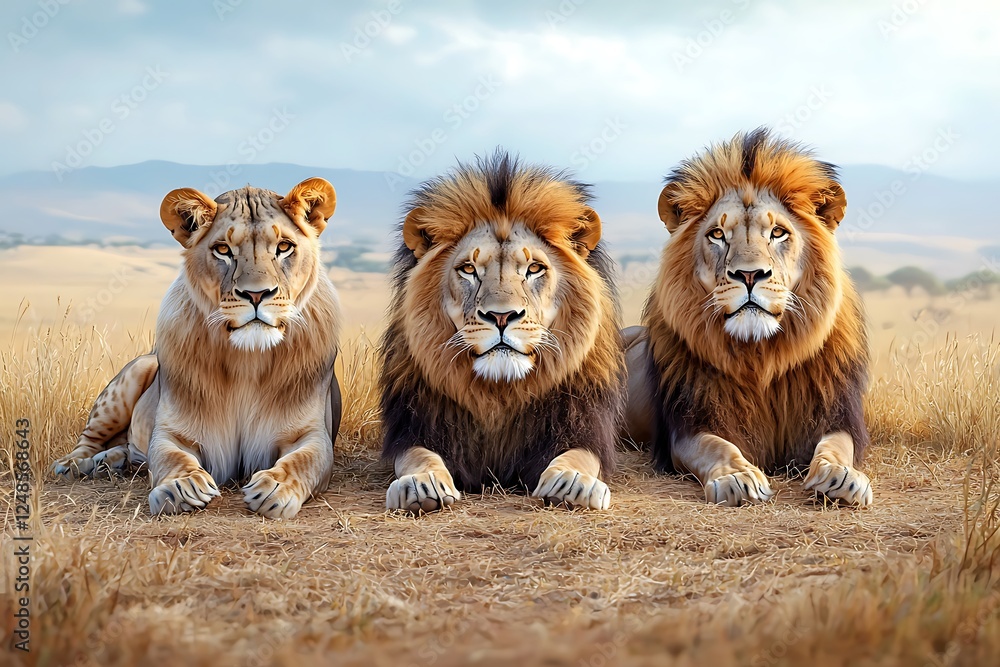 Majestic lions resting in serene savannah africa wildlife photography natural habitat