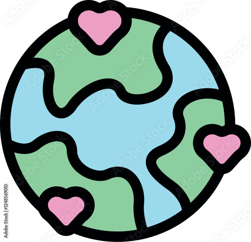 Cartoon earth with three pink hearts representing love for the planet and environmental awareness