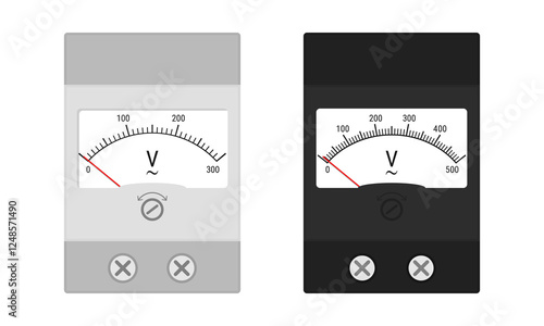 Obraz na płótnie Analog voltmeter set. Flat style vector illustration isolated on white w salonie