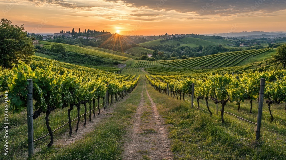 Sunset Over Levizzano Rangone Vineyards: A Scenic Landscape in Emilia Romagna, Italy Sunset Over Levizzano Rangone Vineyards: A Scenic Landscape in Emilia Romagna, Italy