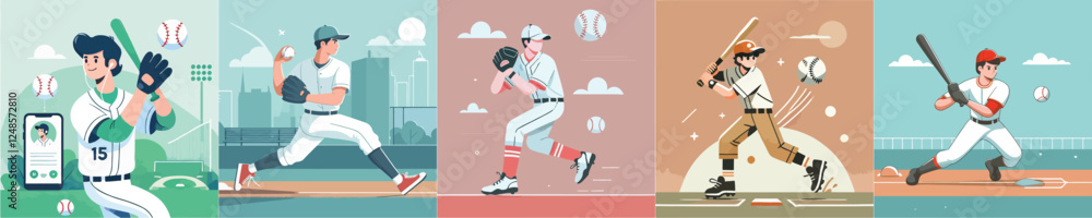 Obraz premium vector of young men playing baseball