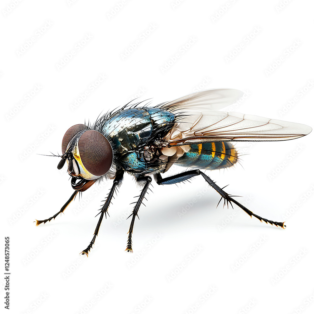 Vibrant Blue Fly: A Close-Up Macro Photograph of an Insect's Intricate Details Vibrant Blue Fly: A Close-Up Macro Photograph of an Insect's Intricate Details