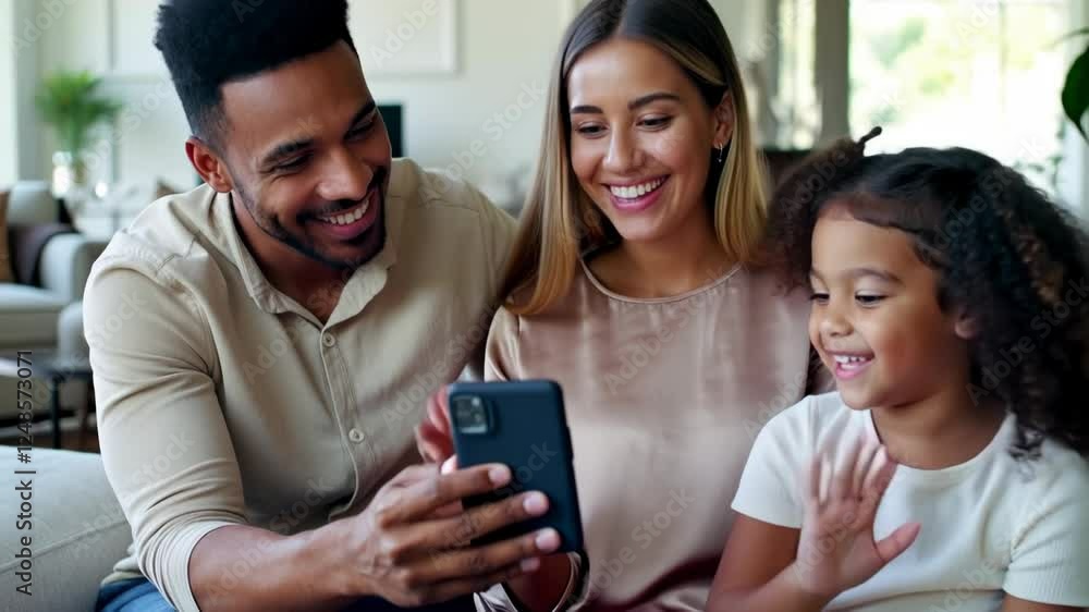video of multiracial Family enjoying a heartwarming video call together on the couch video of multiracial Family enjoying a heartwarming video call together on the couch