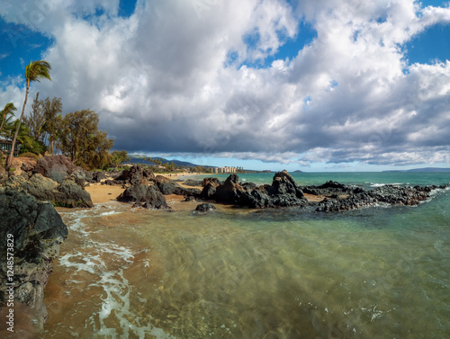 Get with me to the Maui maalaea Beach site and feel the water splash to the lava rocks photo