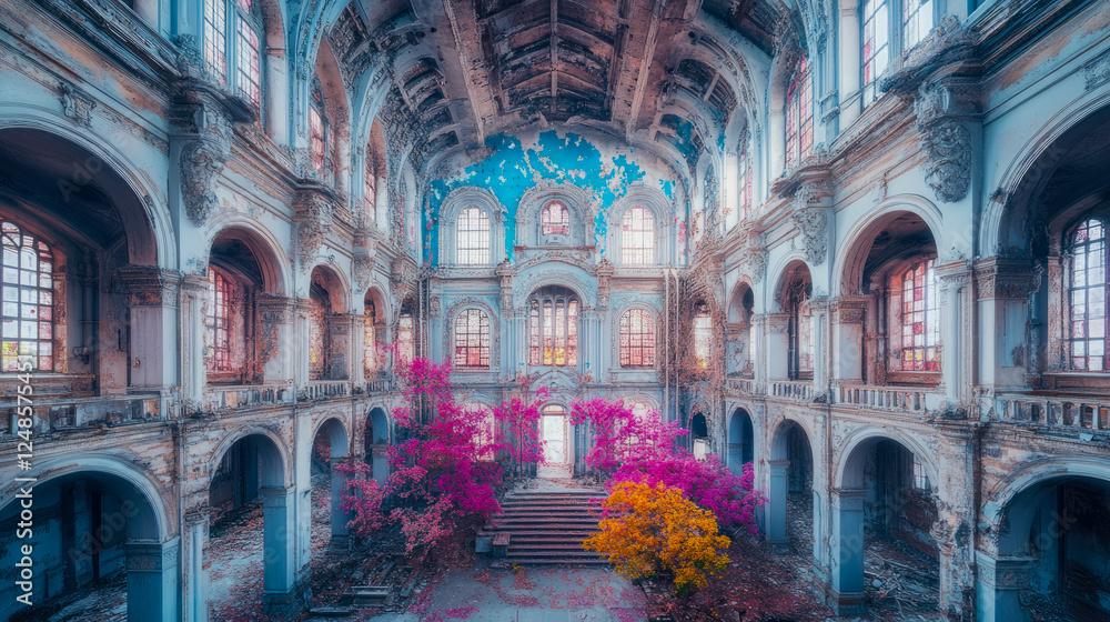 Naklejka premium Decayed Grandeur: Nature's Embrace of a Forgotten Palace