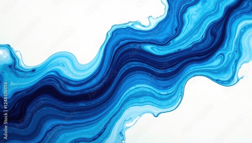 Fototapeta premium Fluid acrylic pour, cerulean and navy hues, dynamic flow , texture, pattern, art