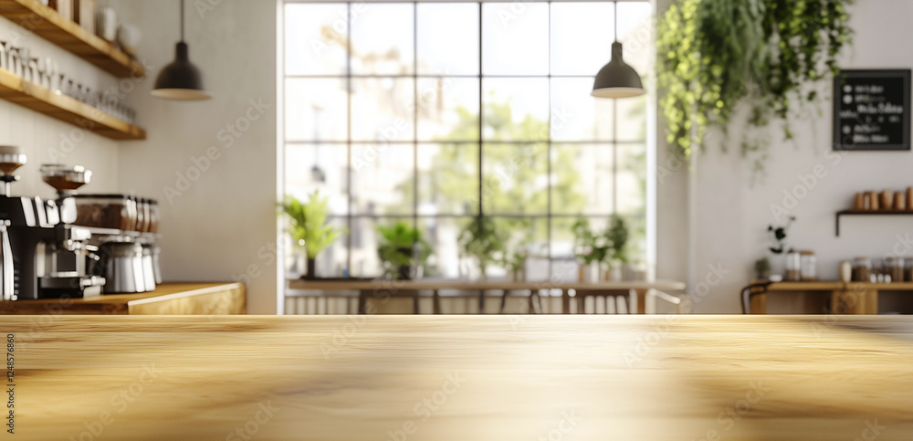 Wooden table for product display or advertising with blur kitchen with cooking utensils behind background. product display and background advertising Wooden table for product display or advertising with blur kitchen with cooking utensils behind background. product display and background advertising