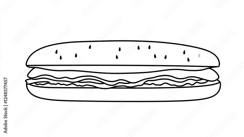 Simple line drawing of a sub sandwich Simple line drawing of a sub sandwich