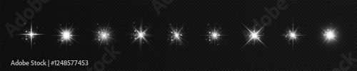 White effect reflections, neon illumination in red colors. Bright light lens. Police light effects, lines. Shiny stars, glowing sparks on a black background. Vector.