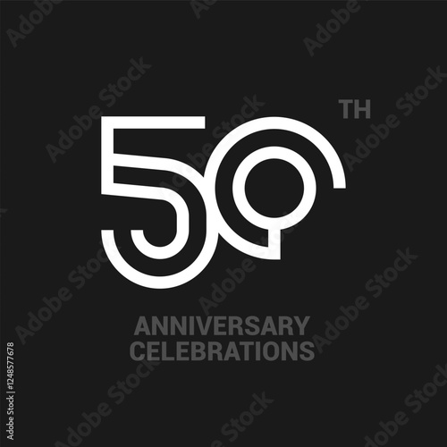 50 years anniversary logo design on black background for celebration event. 50th celebration emblem.