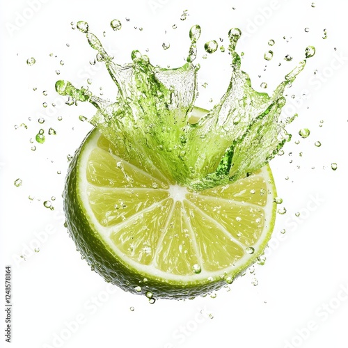 Fresh Lime Juice Splash Erupts from a Vibrant Lime Slice