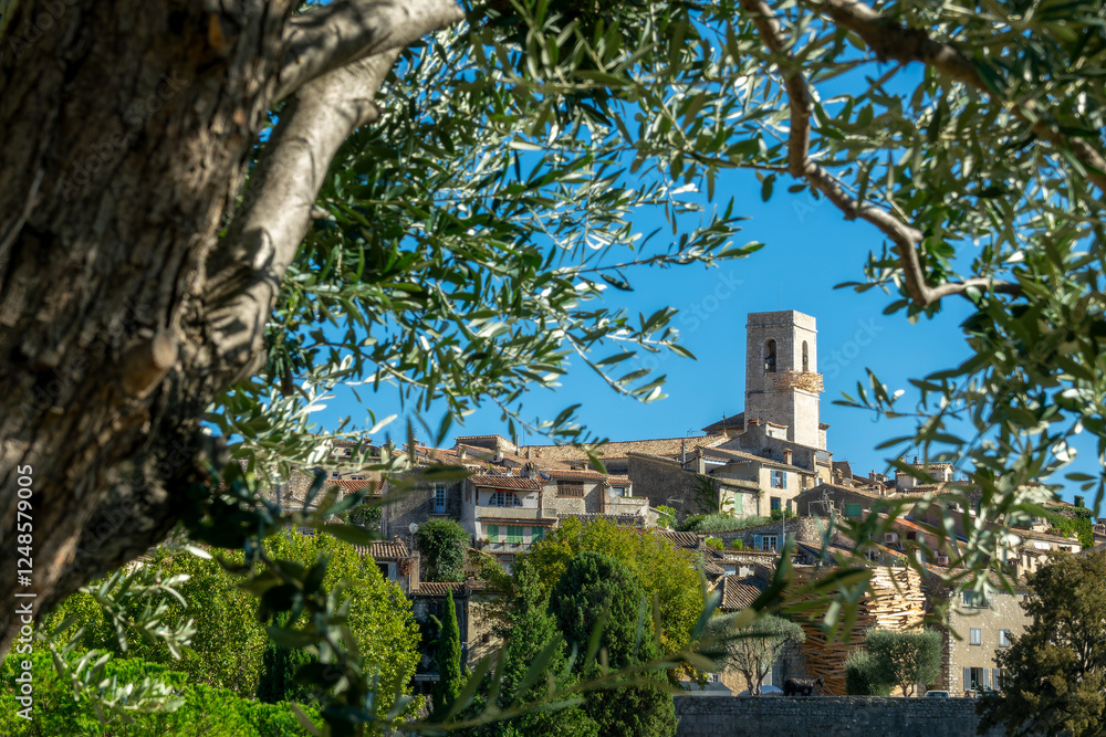 View of the medieval old town of Saint-Paul de Vence on the French Riviera in the South of France