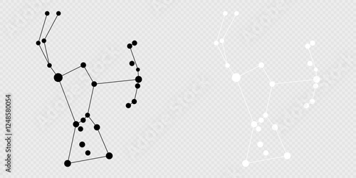 Orion constellation map set. Vector illustration.