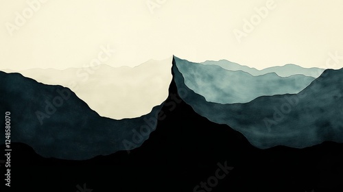Abstract Mountain Landscape in Black and White